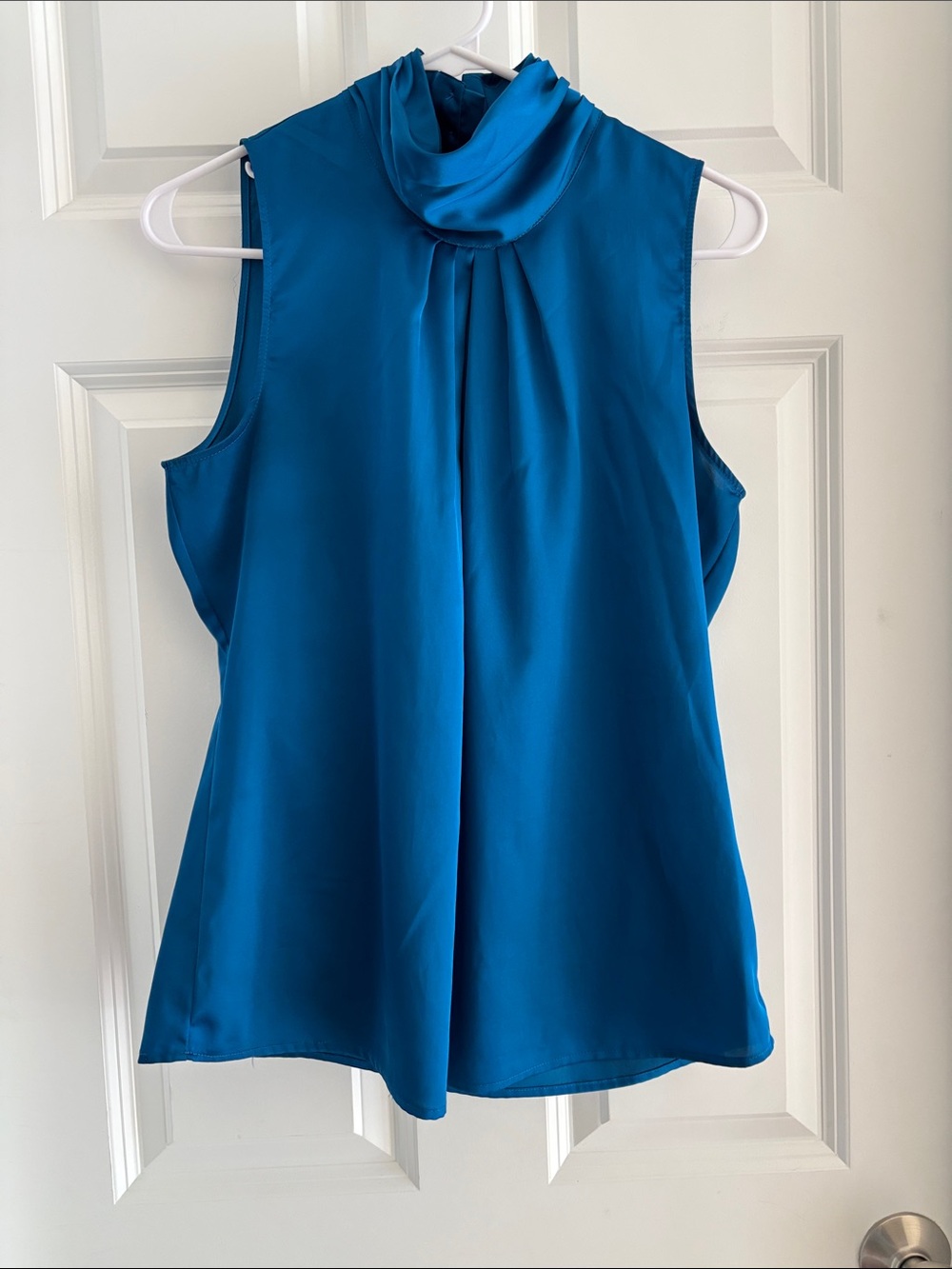 New York & Company Sleeveless Cowl Neck Blouse in Teal Blue